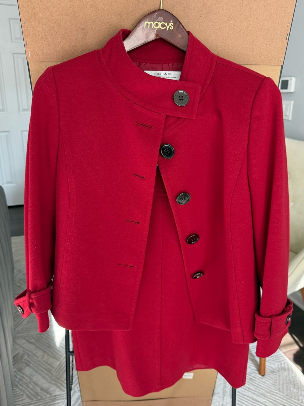 Tahari Vibrant Red Tailored Button-Front Jacket Skirt Set